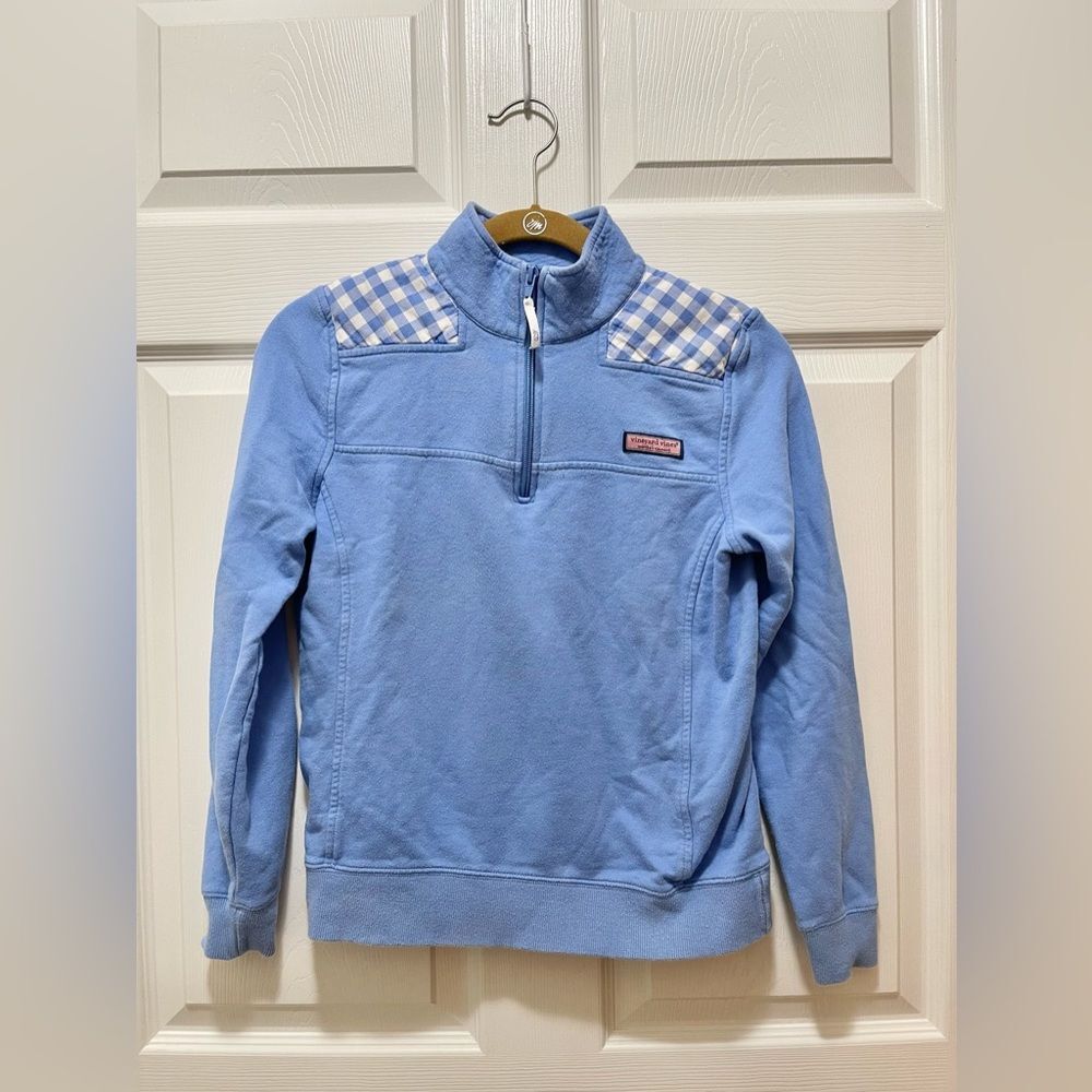Vineyard Vines Women's Pullover Plaid Shoulder Patch Size XS Blue